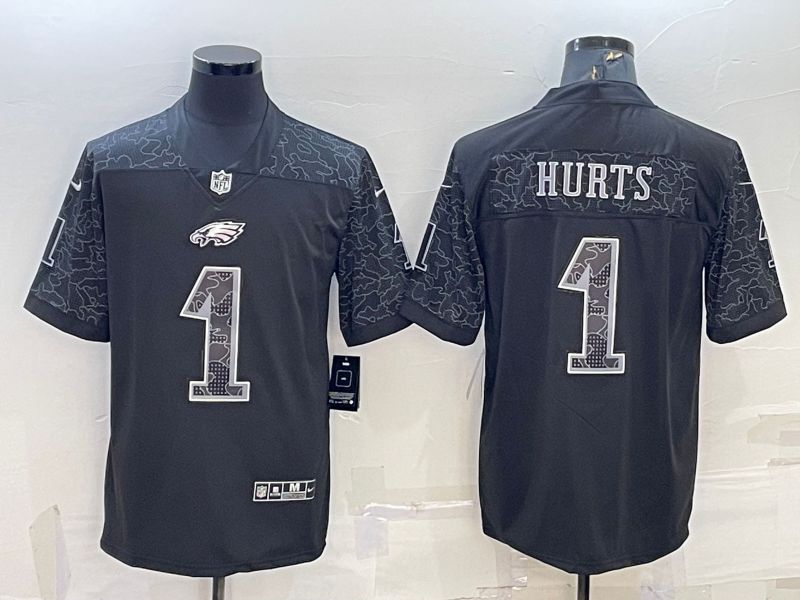 Men Philadelphia Eagles #1 Hurts Black Reflector 2022 Nike Limited NFL Jersey